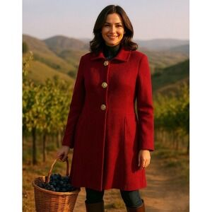 The Michael Collection Women's Long Sleeves Button Up Coat Red Lg Designer VTG‎